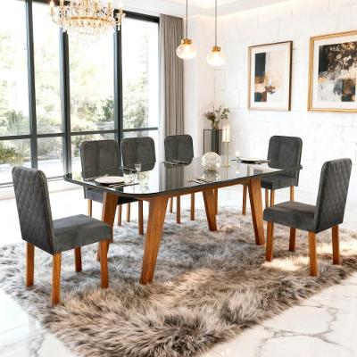 Conjunto de Jantar Mavie 6 Lugares Tampo MDF Cadeiras Ayla Veludo Grafite 180CM Bom Pastor Móveis