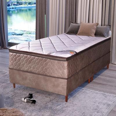 Colchão Solteiro Molas Ensacadas Vougue D45 Pillow Top Bege Marrom com Base Box Bom Pastor