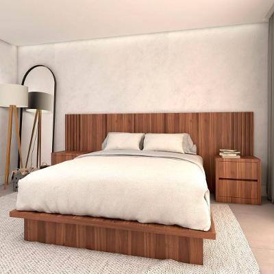 Cama Queen com Cabeceira e 2 Mesas 4 Gavetas MDF 300CM Nogueira Cadiz Casa Lar Shop
