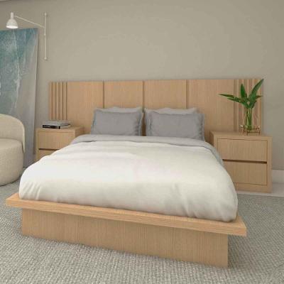 Cama Casal com Cabeceira Ripada e Mesas MDF Carvalho Malva Casa Lar Shop