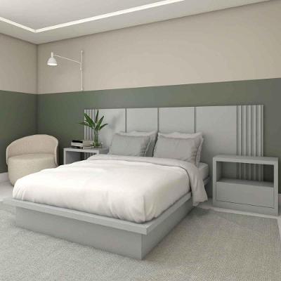 Cama Casal com Cabeceira Ripada e Mesas Laterais MDF 270CM Prata Casa Lar Shop