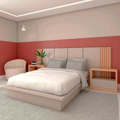 Cama Casal com Cabeceira e Mesas Laterais MDF 148CM Titanio Casa Lar Shop