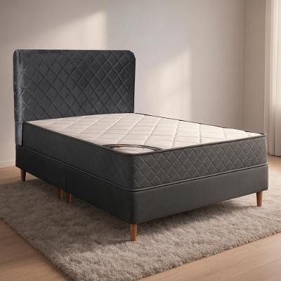 Cama Box com Colchão Queen Milão Pillow Top Molas Ensacadas Tecido Veludo Cinza Bom Pastor Móveis