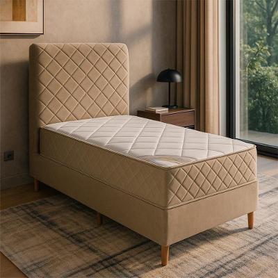 Cama Box com Colchão Solteiro Milão Pillow Top Molas Ensacadas Tecido Veludo Bege Bom Pastor Móveis