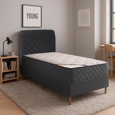 Cama Box com Colchão Solteiro Milão Pillow Top Molas Ensacadas Tecido Veludo Cinza Bom Pastor Móveis