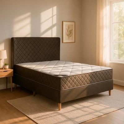 Cama Box Casal Milão com Pillow Top Molas Ensacadas Tecido Veludo Marrom Bom Pastor Móveis
