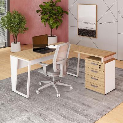 Mesa para Escritório em l Mesa l com Gaveteiro Moderno 4 Gavetas 150CM Macadâmia com Branco F5
