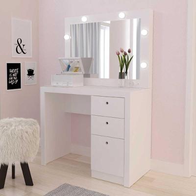 Penteadeira Camarim 90cm 3 Gavetas com Espelho Tomada Branco Tecno Mobili