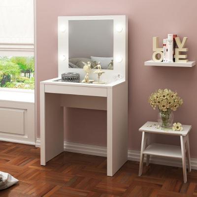 Penteadeira Camarim 68cm 1 Gaveta com Espelho Tampo de Vidro Branco Tecno Mobili