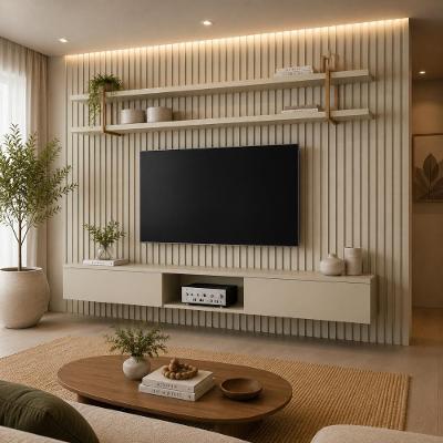 Painel para TV Ripado Luna 240CM 100% MDF com Nicho Dourado Casa Lar Shop