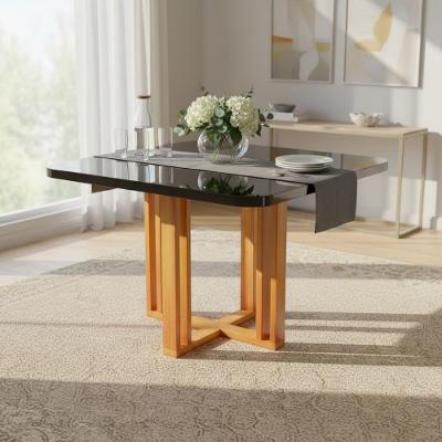 Mesa de Jantar Paola 4 Lugares Quadrada MDF e Vidro Grafite Bom Pastor Móveis