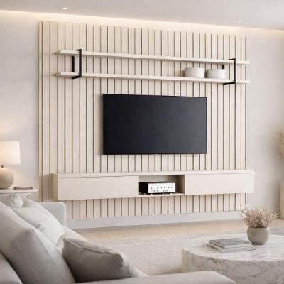 Painel para TV Ripado 280CM com Nicho Prateleira 100% MDF Luna Dourado Casa Lar Shop