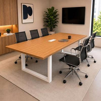 Mesa de Reunião Mesa Reunião Industrial 180CM X 90CM 100% MDF Caixa Tomadas Freijó