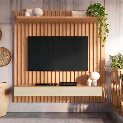 Painel para TV Ripado 75 Polegadas 183,5CM MDF 2 Gavetas Freijó com Off White Pradel Móveis