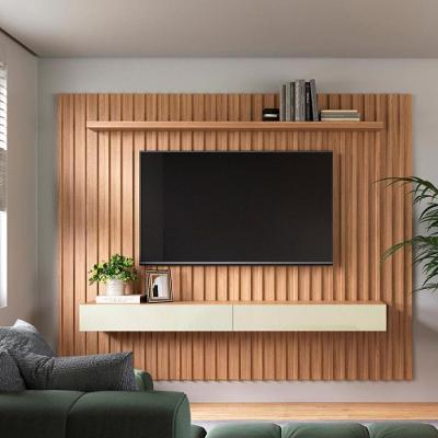 Painel para TV Ripado 75" 228CM MDF com 2 Gavetas Freijó com Off White Pradel Móveis