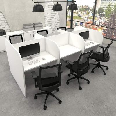 Mesa Atendimento para 6 Pessoas Estação Escritório MDF-MDP 280CM Branco F5 Office