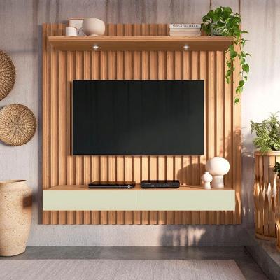 Painel para TV Ripado 75 Polegadas 183,5CM 100% MDF com Leds Freijó com Off White Pradel Móveis