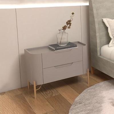 Mesa de Cabeceira Bend 2 Gavetas MDF Laqueado Grigio com Dourado Casa Lar Shop