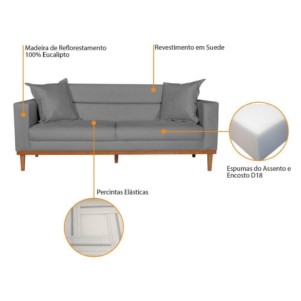 Sofá 2 Lugares Viena Suede Cinza - 7