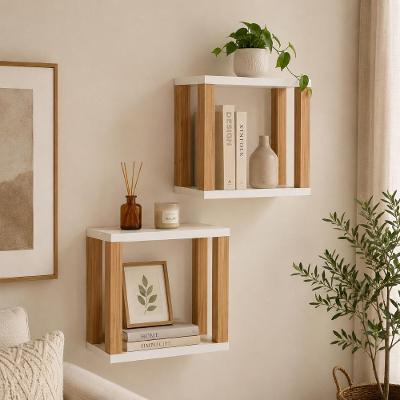 Nicho de Parede Nichos Industriais 30cm Retangular MDF Fixação Parafuso Off White com Freijó Pradel