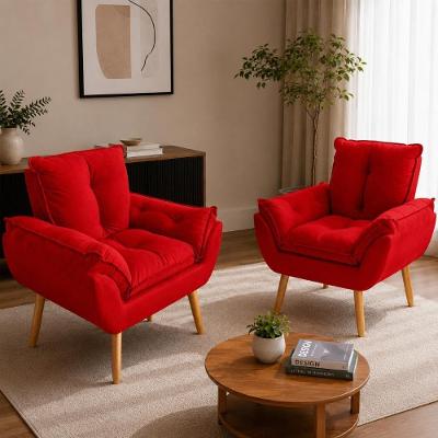 Kit 2 Poltronas Opala Decorativas Estofadas Suede com Pés Palito Madeira Vermelho Império Decor