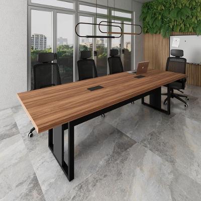Mesa de Reunião Retangular Industrial F5 Office MDP 270CM Nogal com Preto para 8 Pessoas