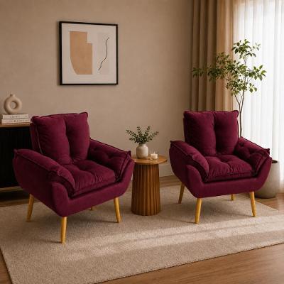 Kit 2 Poltronas Opala Decorativas Estofadas Suede com Pés Palito Madeira Bordô Império Decor