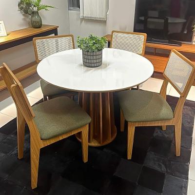 Mesa de Jantar Redonda 4 Lugares Tampo MDF Off White com Freijó e Verde 105CM Dalla Costa Móveis