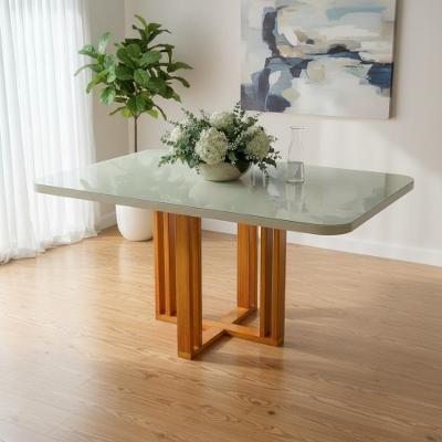 Mesa de Jantar Paola 4 Lugares Retangular MDF e Vidro Base Naturale Tampo Off