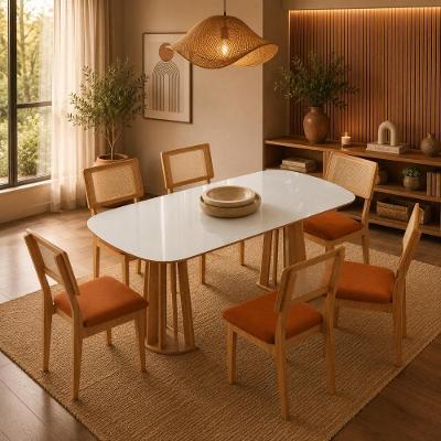 Mesa de Jantar Dalla Costa 6 Lugares Tampo MDF Off White com Freijó e Terracota 180CM Móveis