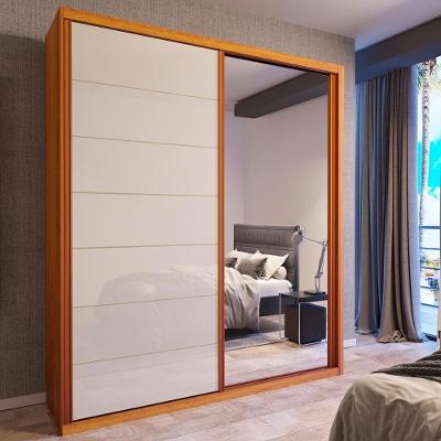 Guarda Roupa Solteiro Titan C- Espelho 2 Portas de Correr 2 Gavetas MDF Naturale-OFF Bom Pastor