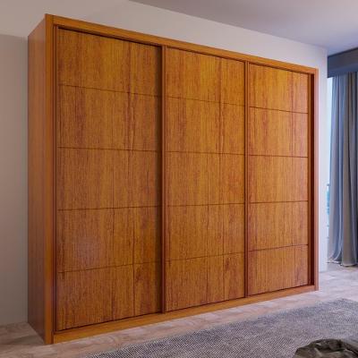 Guarda Roupa Casal Imperius 3 Portas Correr 6 Gavetas MDF Naturale Bom Pastor Móveis 271CM
