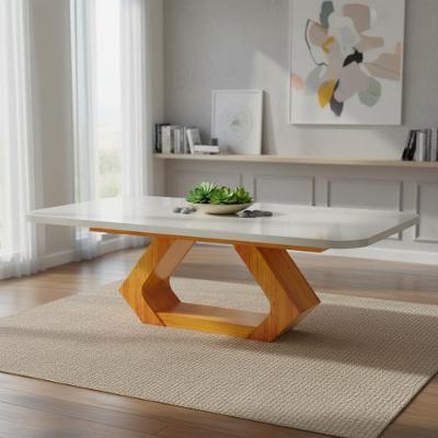 Mesa de Jantar Lottus 8 Lugares Retangular MDF e Vidro Base Naturale Tampo Off Bom Pastor Móveis