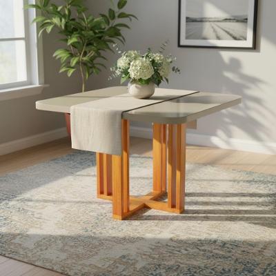 Mesa de Jantar Paola 4 Lugares Quadrada MDF e Vidro 90CM Off White