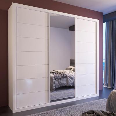Guarda Roupa Casal Fusion com Espelho 3 Portas de Correr 4 Gavetas MDF Branco Bom Pastor Móveis