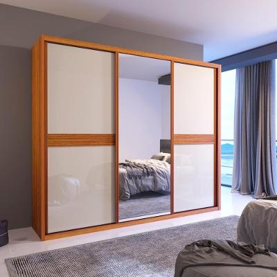Guarda Roupa Casal Essenza 3 Portas de Correr 4 Gavetas MDF Naturale-off Bom Pastor Móveis 245CM