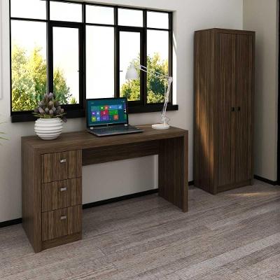 Kit para Escritório com Armário 2 Portas e Mesa 3 Gavetas Nogal Tecno Mobili