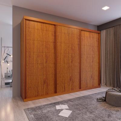 Guarda Roupa Casal Maia 3 Portas de Correr 6 Gavetas MDF Amadeirado Naturale Bom Pastor Móveis 245CM