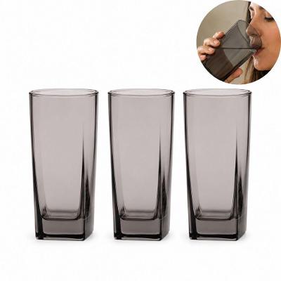 Kit 3 Copos Quadrado Vidro Cinza Fumê para Cozinha Yeet 315ML