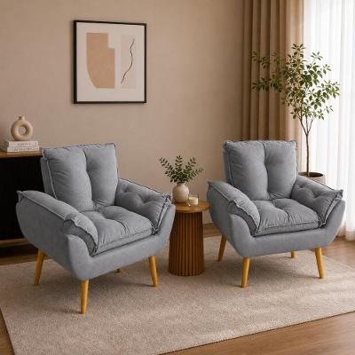 Kit 2 Poltronas Decorativas Estofadas Suede com Pés Palito Cinza Império Decor