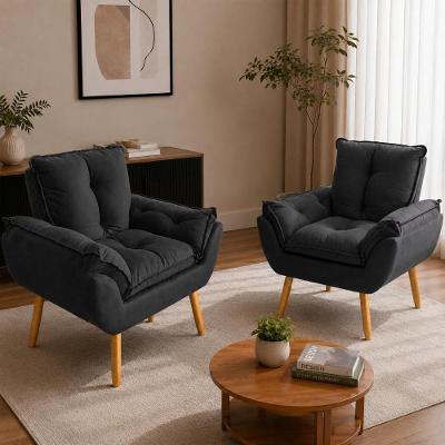 Kit 2 Poltronas Opala Decorativas Estofadas Suede Pés Palito Madeira Preto Império Decor