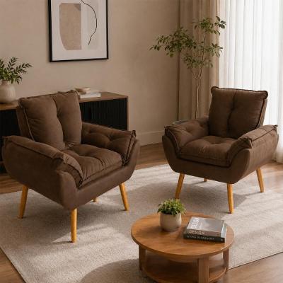 Kit 2 Poltronas Opala Decorativas Estofadas Suede com Pés Palito Marrom Escuro Império Decor