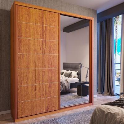Guarda Roupa Solteiro Titan C- Espelho 2 Portas de Correr 2 Gavetas MDF Naturale Bom Pastor Móveis