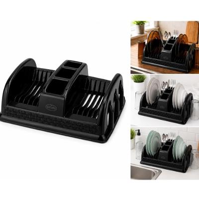 Escorredor de Louças Rattan Organizador de Pratos e Talheres Plástico Multiuso para Cozinha Preto