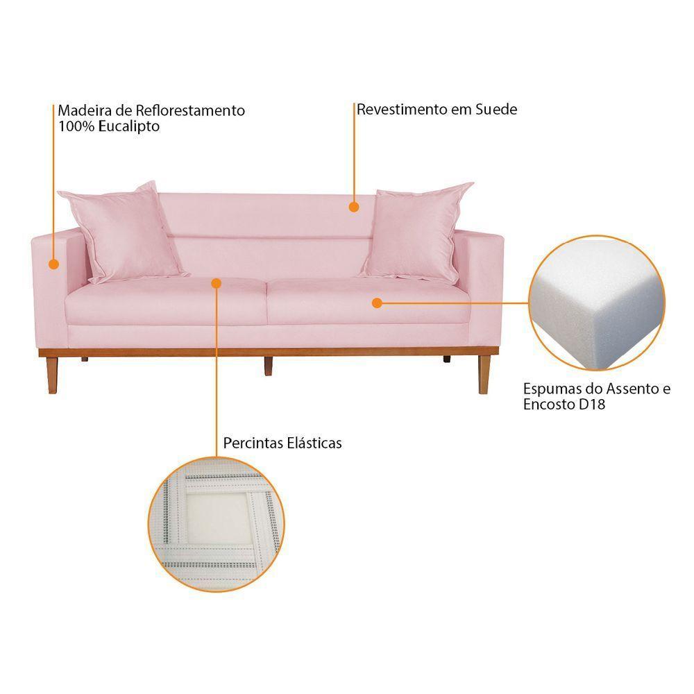 Sofá 2 Lugares Viena Suede Rosa Bebê - 6