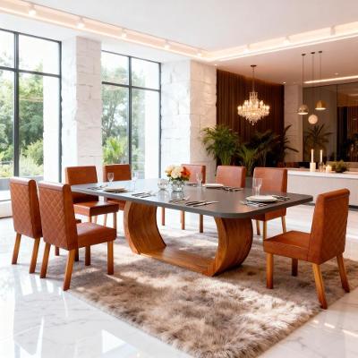 Conjunto Sala de Jantar Stone 8 Lugares Tampo em Vidro Terracota 220CM Bom Pastor Móveis