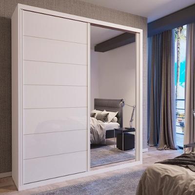 Guarda Roupa Solteiro Titan C- Espelho 2 Portas de Correr 2 Gavetas MDF Branco Bom Pastor Móveis