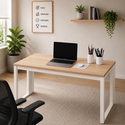 Escrivaninha Industrial F5 Office 1,35m sem Gavetas MDP 135CM Macadâmia com Branco