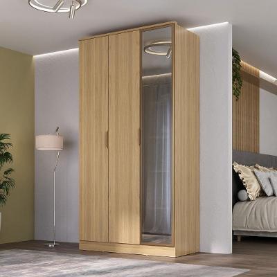 Guarda Roupa Solteiro 3 Portas Bater 2 Gavetas MDF Reflecta Led Olmo