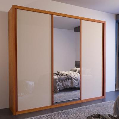 Guarda Roupa Casal Urban C- Espelho 3 Portas de Correr 4 Gavetas MDF Naturale-OFF Bom Pastor Móveis